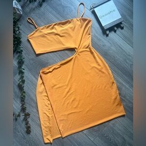 Sabora Sexy Bandeau Spaghetti Strap Cut-Out Mini Dress with Hip High Slit Size L